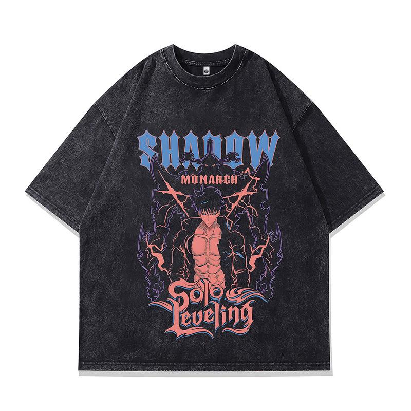 Men'S Washed Retro Old Short-Sleeved T-Shirt Japanese Animation Direct Injection Printing Loose Bottoming Shirt Men
