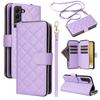 For Samsung Galaxy S22+ 5G Case Rhombus Zipper Pocket Leather Phone Cover with Straps