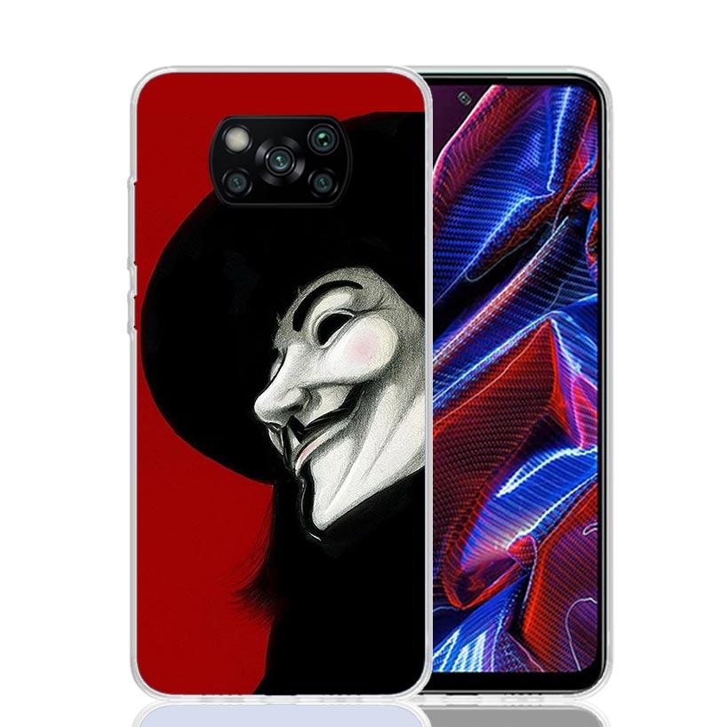 Anonymous V Mask Case Phone Cover for Xiaomi Redmi Note 10 9 9S 8 8T 7 5 Pro Mi 12T 11T 10T 9T 12 11 Lite A3 A2 Trend Fundas Mi