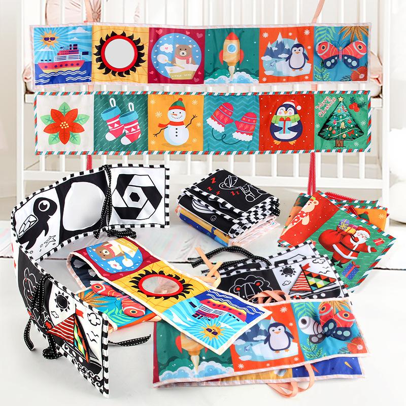 Baby Unisex Cloth Book Educational Cognitive Shape Animal Bedside Crib Hanging