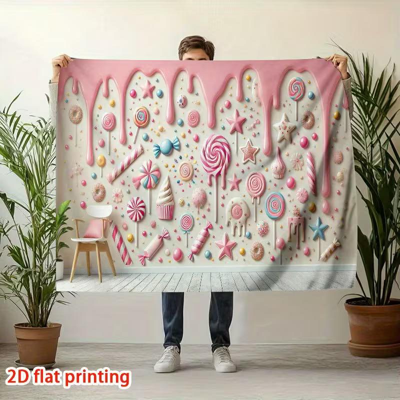 2D Whimsical Candy Backdrop Pink Cream Drip with Colorful Candies Themed Party Background