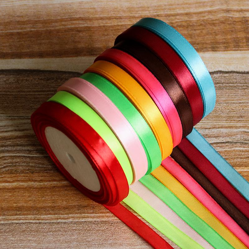 25 Yards Colorful 1cm Satin Ribbon Gift Packing Cake Box Wedding Party Festival Decorative
