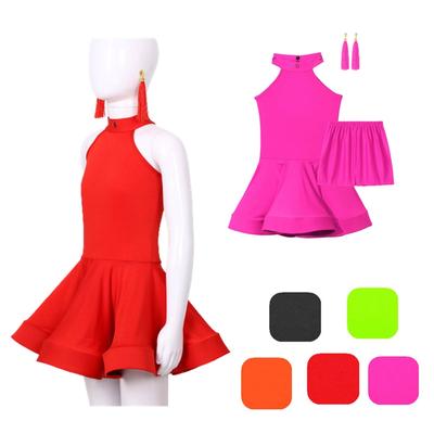 Kids Girls Latin Dance Clothes Set Sleeveless Rhinestone Decor Dresses for Performance