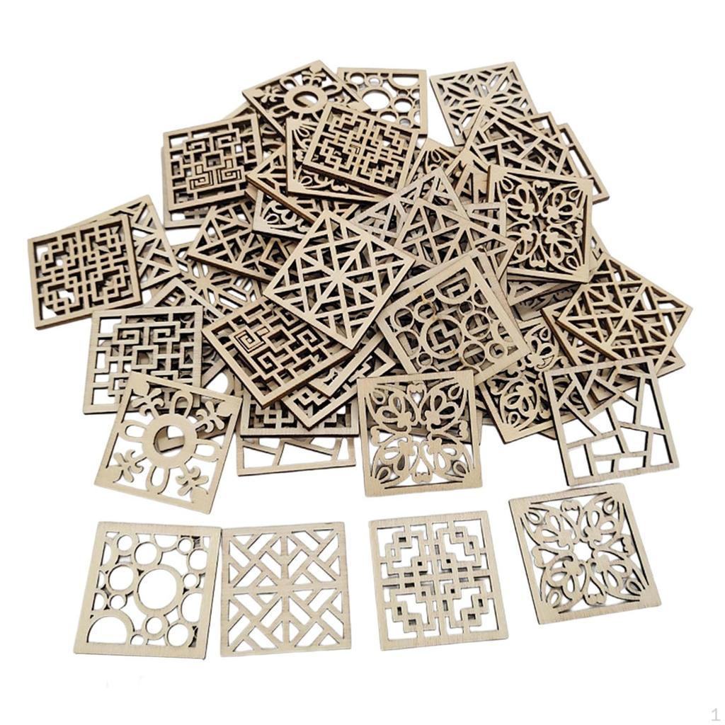 Unfinished Wood Cutouts Floral and Geometric Wooden Pieces for Hanging Decorations