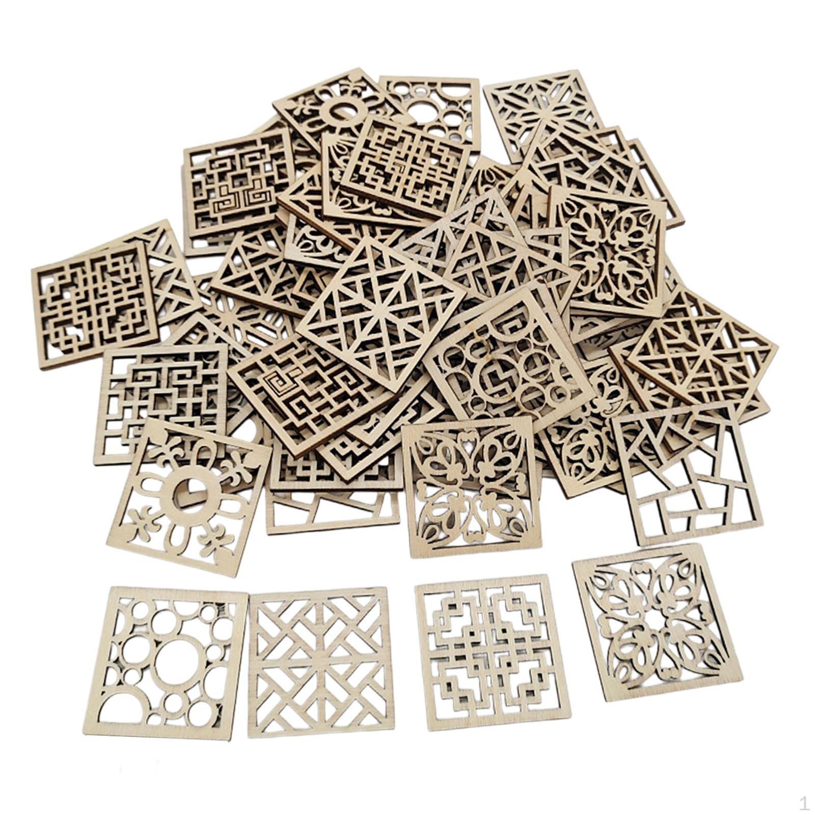 Необработанные деревянные вырезки Цветочные и геометрические деревянные элементы для подвесных украшений 50pcs