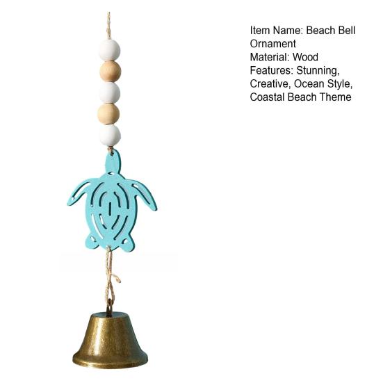 Beach Ocean Themed Bell Ornaments Summer Wooden Seahorse/Sea Turtle/Starfish Wind Chime Nautical Coastal Wall Hanging Decor for Living Room Bedroom