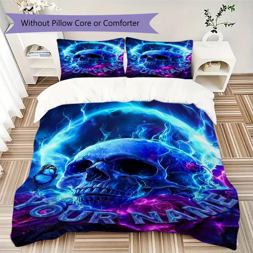 Custom Name Skull Warrior Artwork Bedding,Quilt Set Quilt Cover Pillowcase Home Birthday Gift(1 * Duvet Cover + 2 * Pillowcase, Without Core)_lx