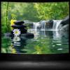 2D Spa Zen Garden Tapestry, Black Massage Stones & Waterfall Wall Art for Home Decor