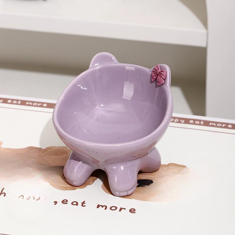 

Ceramic Cute Cats Shape Drinking Food Bowls for Pet Tall Footed Prevent Overturning Protect Cervical Spine Cat Bowl Supplies 1Pc