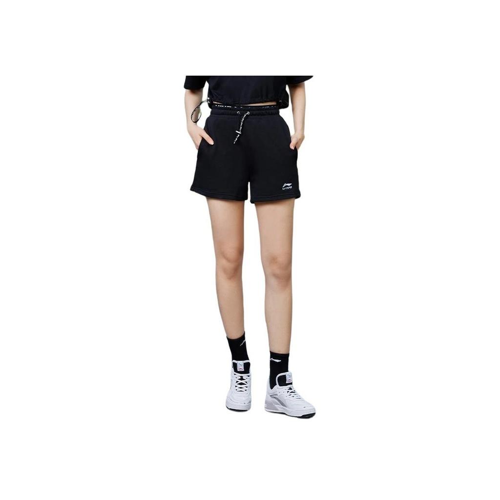 Li Ning Solid Color Mid Waist Comfortable Breathable Straight Leg Casual Shorts Women Shorts Black AKSS022-3