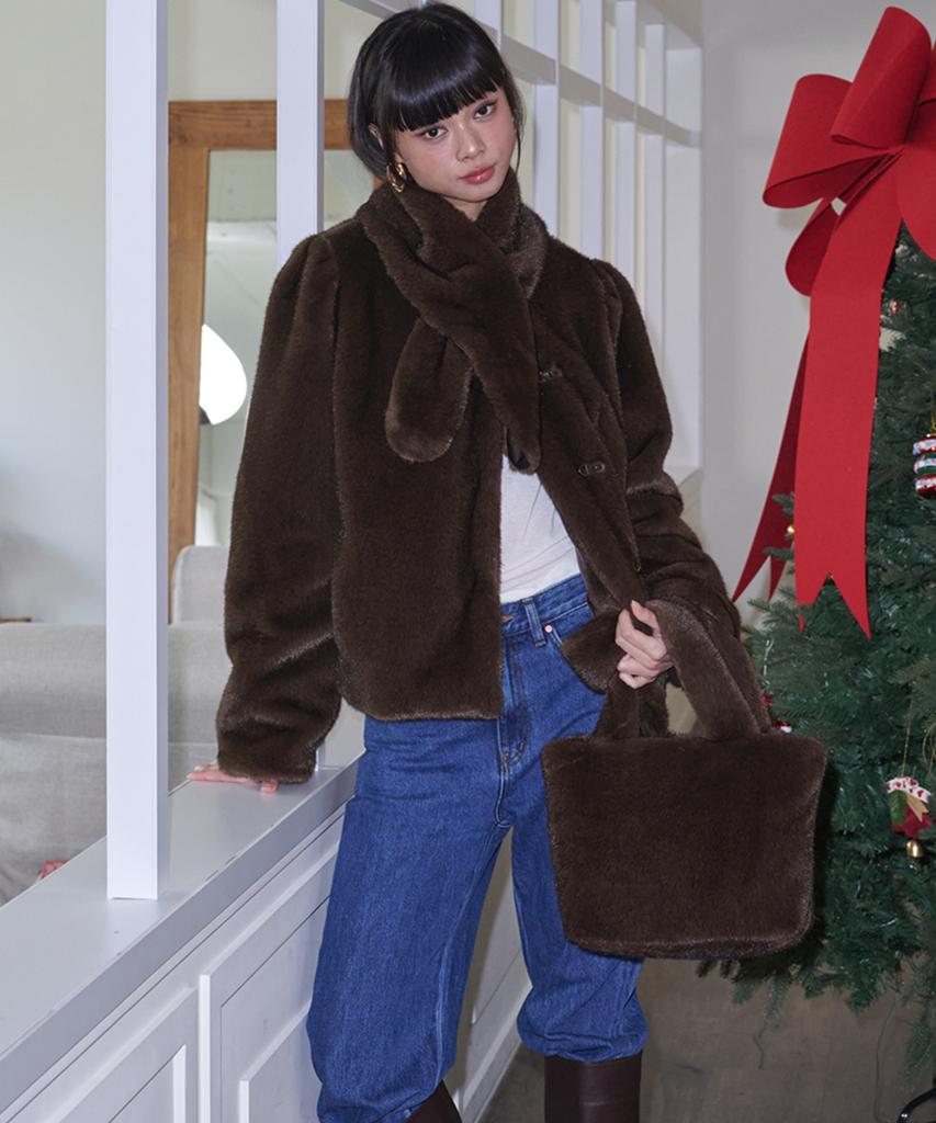 Opening Sunshine Soft Fur Tote Bag_Brown