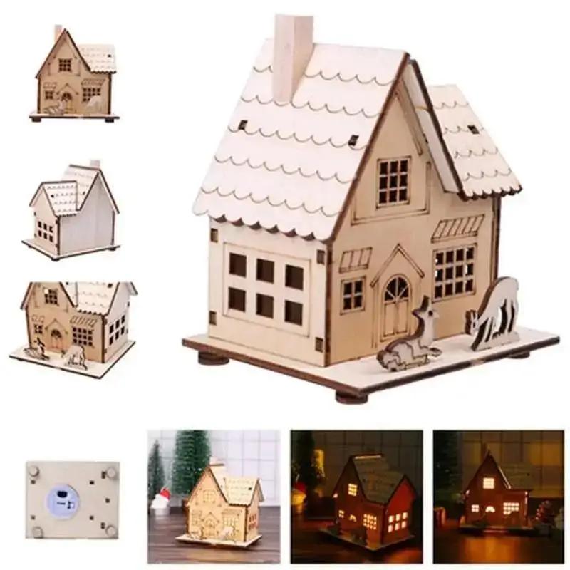 Weihnachts LED Licht Holzhaus Leuchtende Hütte Frohe Weihnachten Dekorationen Für Zuhause DIY Weihnachtsbaumschmuck Kindergeschenk Neujahr