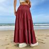 Women's Casual Elastic Waist Multi-Layer Maxi Skirt with Drawstring Adjustable Waistband Lightweight Long Skirt for Everyday Wear