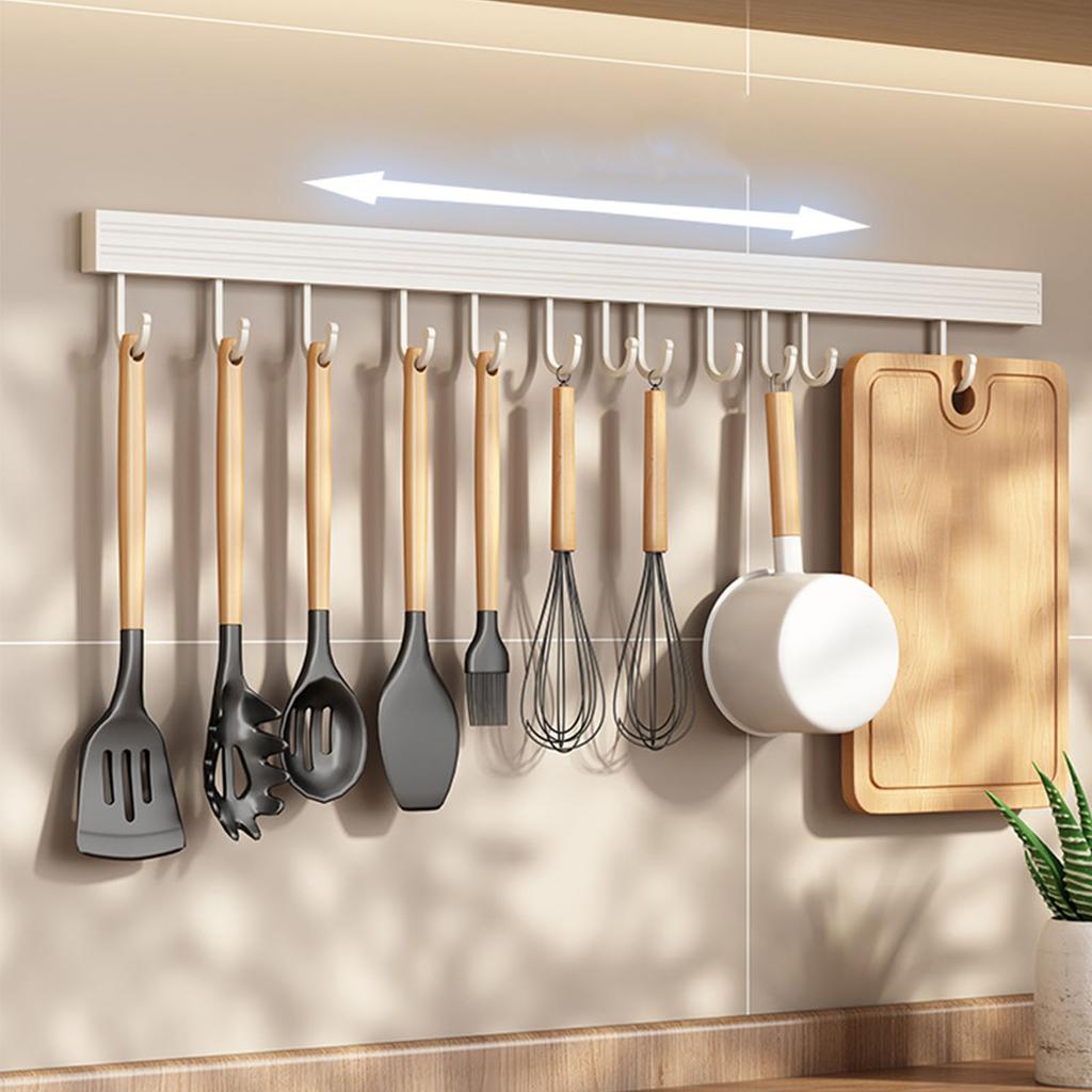 Wall Mounted Kitchen Hook Rack Space Aluminum Kitchen Utensils Hanger Punch Free Spoon Shovel Chopping Board Storage