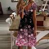 Summer Fashion Women's V Neck Short Sleeve Flower Printed  Dress Sex Short Skirt Dresses