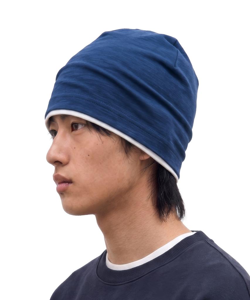 Eondeokeonteulol Cool Two-Tone Color Block Cotton Long Loose Fit Hat Beanie / Layered Slub / Blue