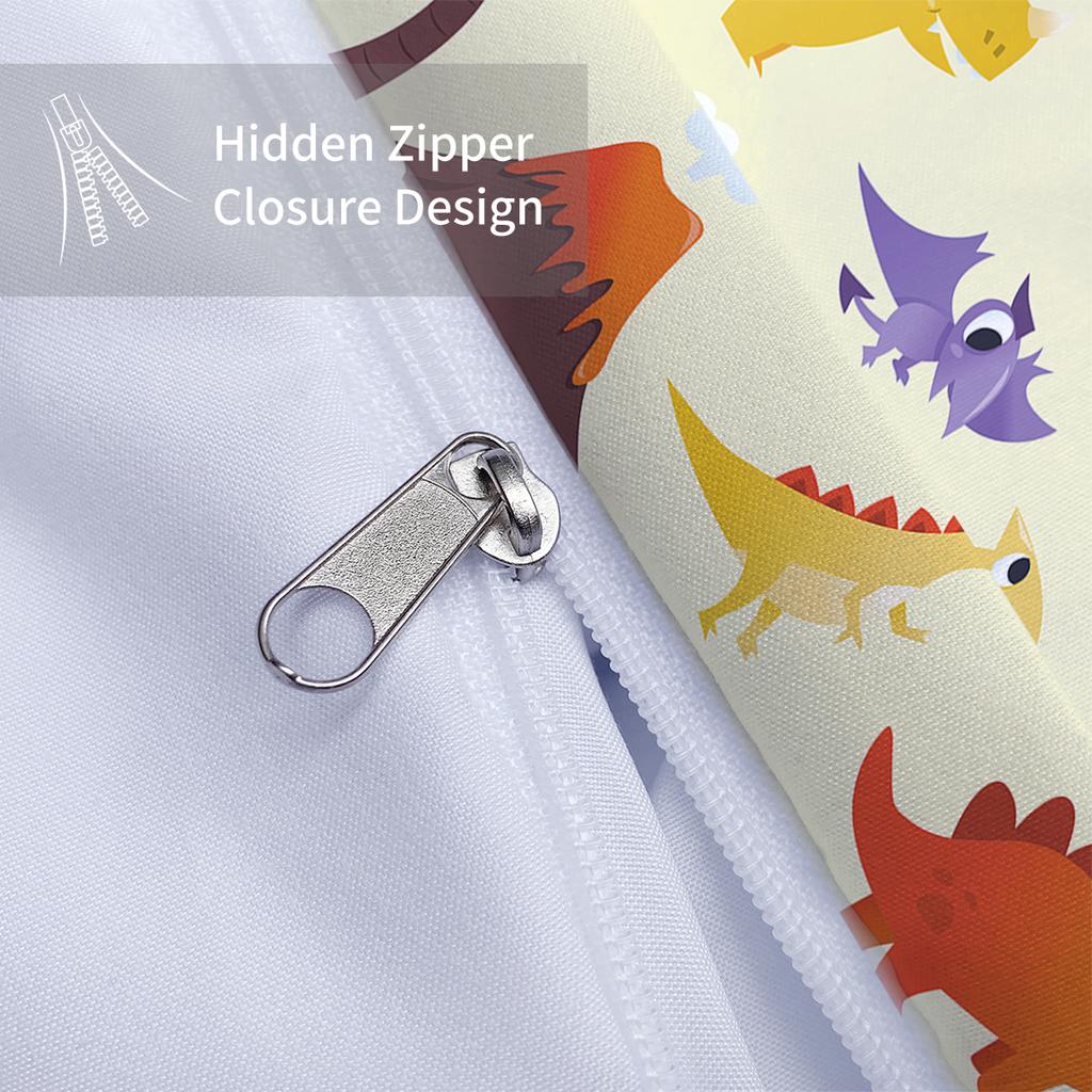 3-piece down duvet cover set with cartoon dinosaur pattern print (1 duvet cover+2 pillowcases, no core) soft bedding set