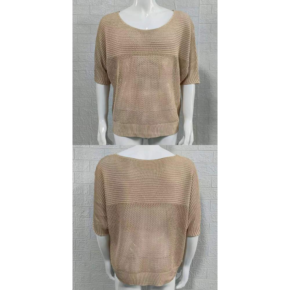 Thin Hollow Out Knitted Shirt for Men Round Neck Short Sleeved Pullover Top Summer Slim Fit Men's Clothing