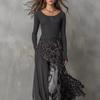 2026 Leopard Print Elastic Waist Wide Hem Casual Dress for Europe and America