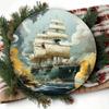 Nautical Ship Stormy Sea Round Metal Wall Art Iron Sign Home Bar Decor