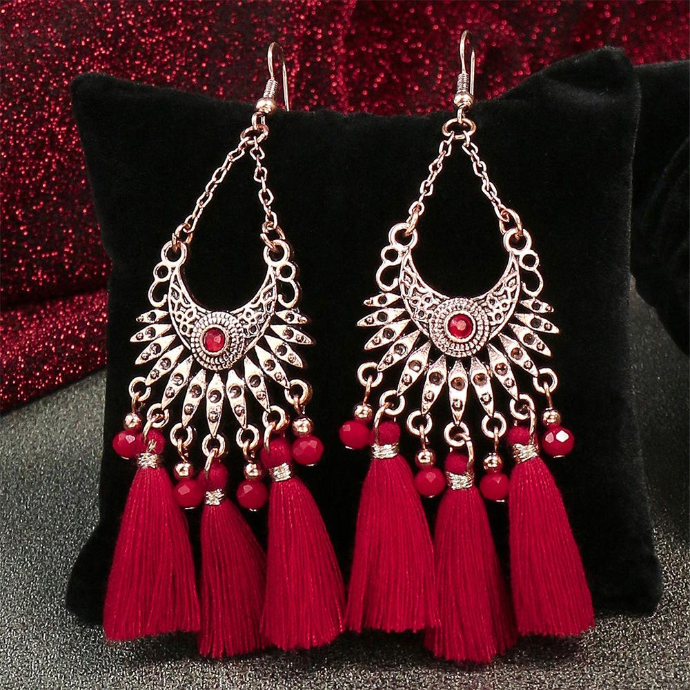Bohemian Red Earrings Celebrate Retro Tassel Earrings Colorful Dripping Oil Style Earrings