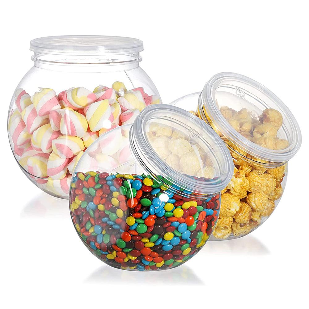 1Pc Candy Jar with Lid Plastic Clear Cookie Storage Container Wide Mouth Canister for Candy Snacks Cereal Jelly Dry Food