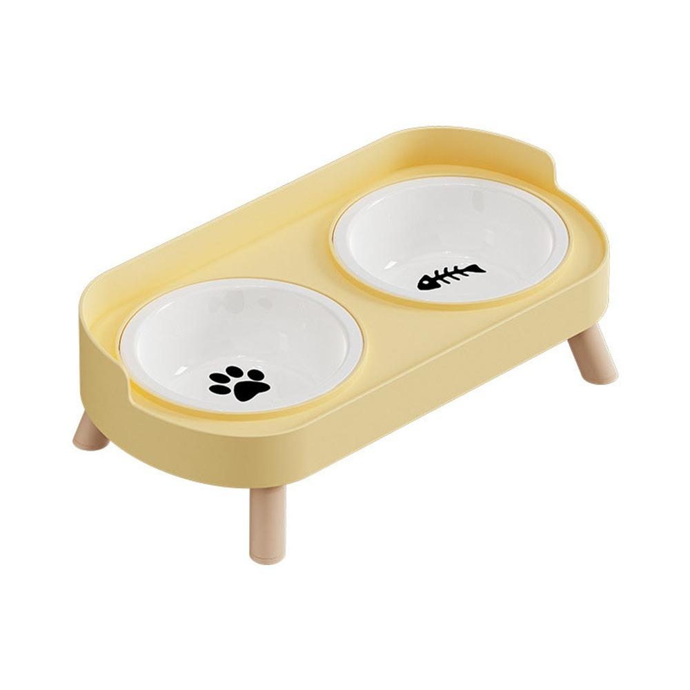 

Ceramic Double Cat Bowl Cervical Protection Cat Water Bowls Practical Pet Feeder Cats Dogs жёлтый