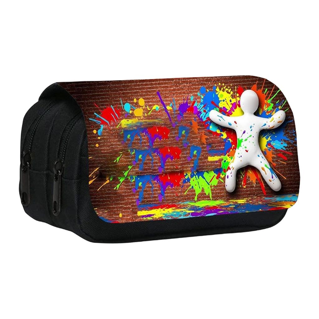 Printed Double-Layer Pencil Case for Students, Large Capacity Stationery for Pens and Pencils