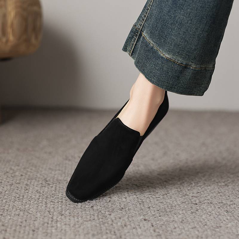 Krazing Pot Sheep Suede Round Toe Med Heels Summer Shoes Solid Big Size 42 Slip on Women Oxford Shoes Shallow Pumps