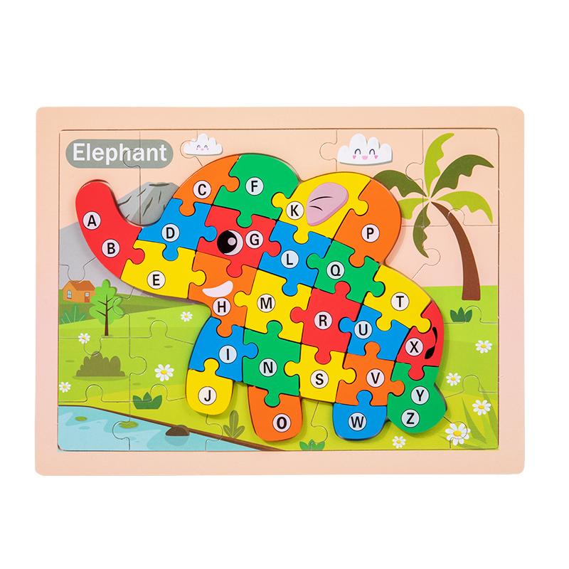 26 Stück Buchstaben Holzpuzzle Lernspielzeug für Kinder, Drei-in-eins Spielweise Holzpuzzle, Pädagogisches Geschenk für Vorschulkinder