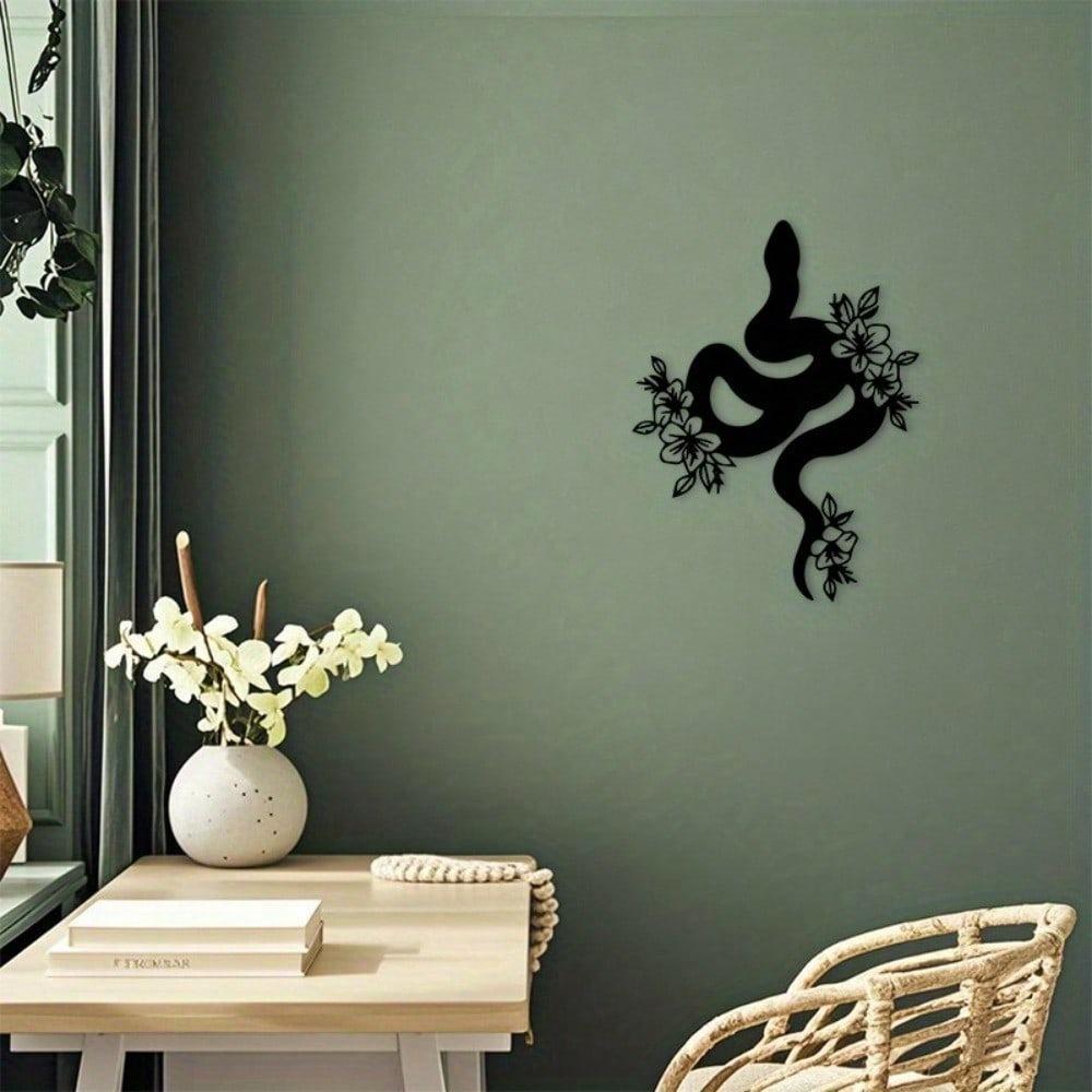 Metal Wall Art Snake Flower Sculpture Iron Home Decor Living Room Patio Gift Reptile Lovers