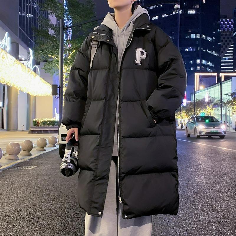 

Unisex Korean Style Stand Collar Padded Over-the-Knee Winter Jacket M чорний