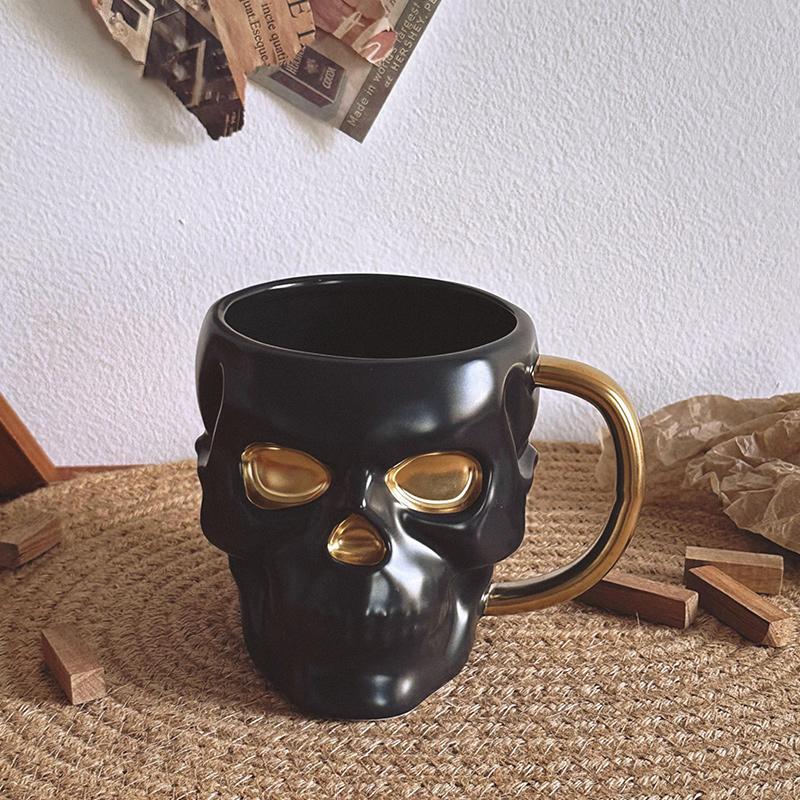 Dark Gothic Style Art Bone Skull Mug High-end Quirky Niche Design Cup Halloween Gift