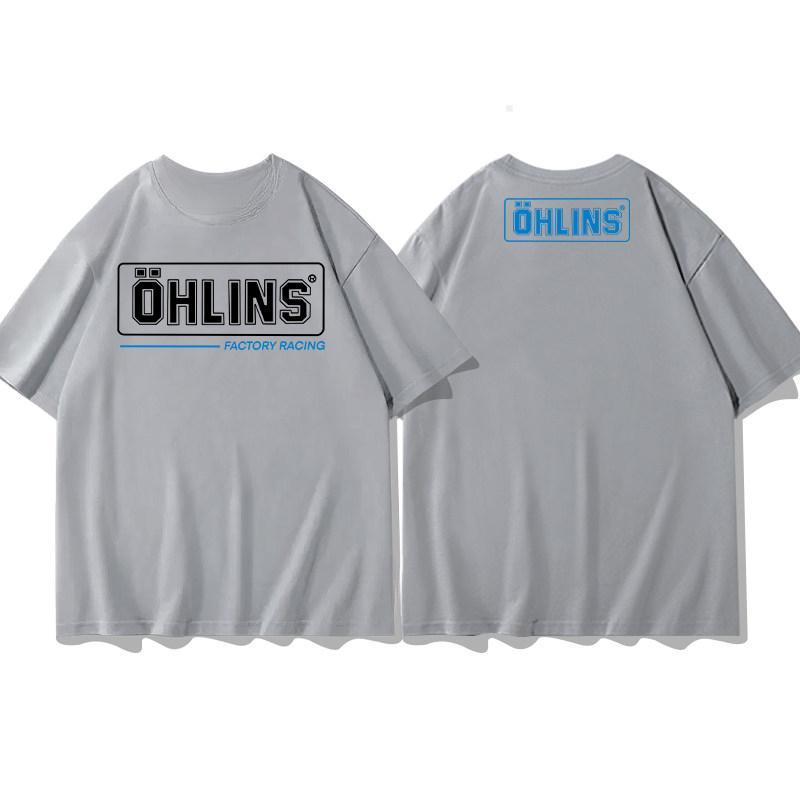 Hot Sale OHLINS Light Gray Tshirt Collection Motorcycle Shock Absorber Print Short Sleeve Tshirt Racing Fan Clothes