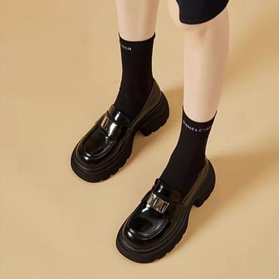 Fashion 2024 Women's Thick Sole High Heels British Style Casual Women's Autumn Square Toe Women's Shoes Fashionable and Versatile