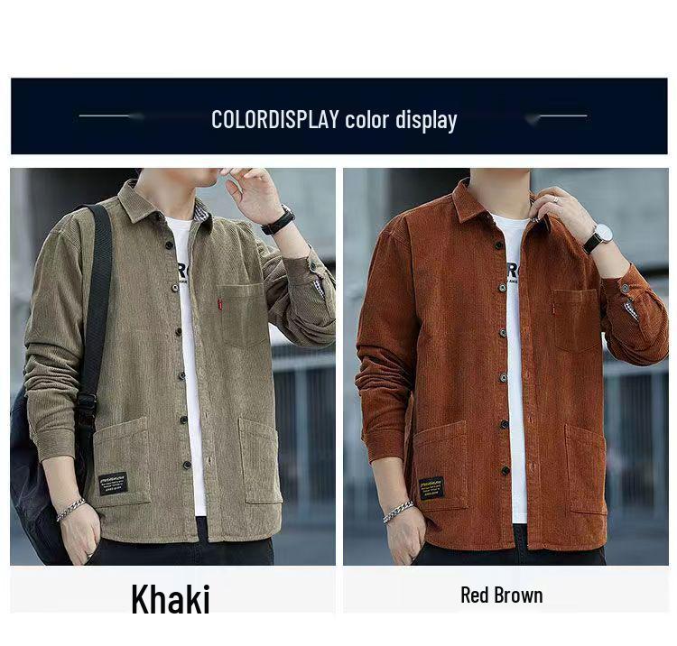 Romon Men's Fleece-Lined Corduroy Warm Shirt Jacket - Iron-Free Autumn/Winter Workwear