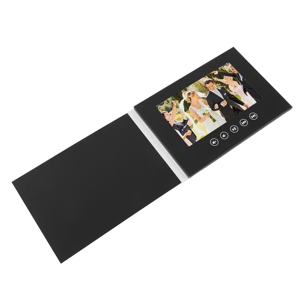 Tarjeta de felicitación electrónica Pantalla a color LCD Folleto de video personalizable para promoción de productos Aniversario de boda Negro