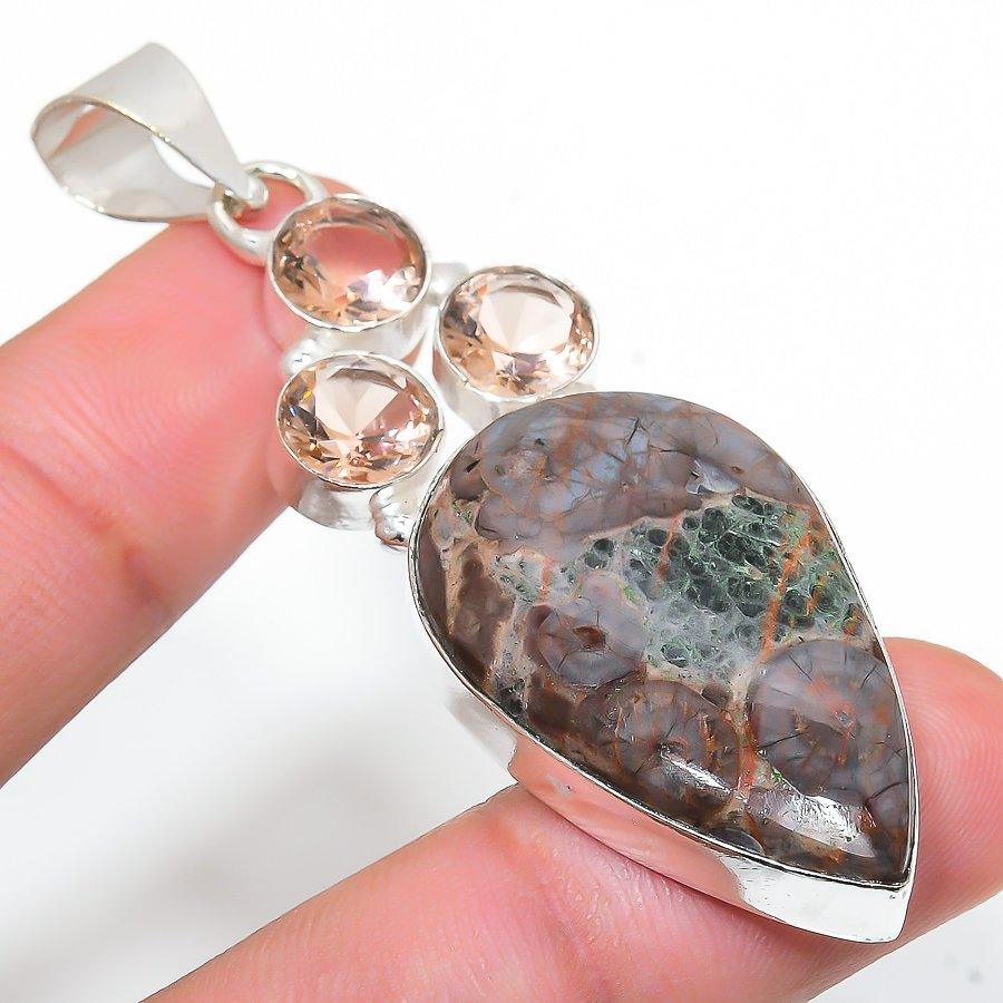 

Этническая ювелирная подвеска с яшмой призрачного глаза и морганитом, 2,56 дюйма, SR-6333