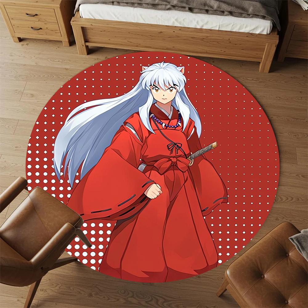 1pc Inuyasha, Red Cloak Round Chair Mat Area Rug - Non-Slip, Floor Mat for Office, Bedroom, Home Decor Christmas Gift P0811267