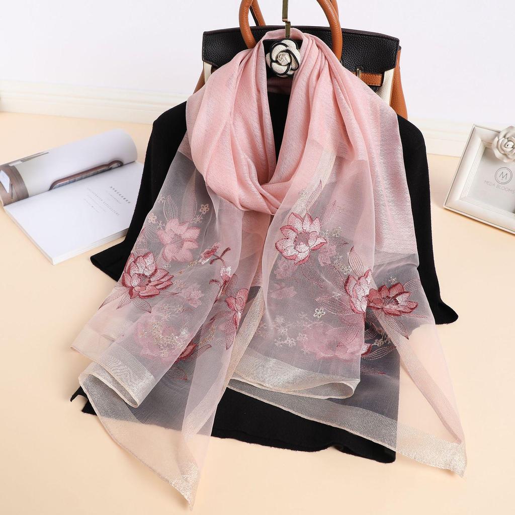Silk Women Scarf Wool Shawls Lady Wraps Bufanda Floral Pashmina Embroidery Scarves Foulard Hijab Solid Female Hair Bandana