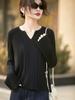 2026 Spring & Autumn Women's V-neck Wool Knit Pullover - Long Sleeve Ribbed Solid Color Top