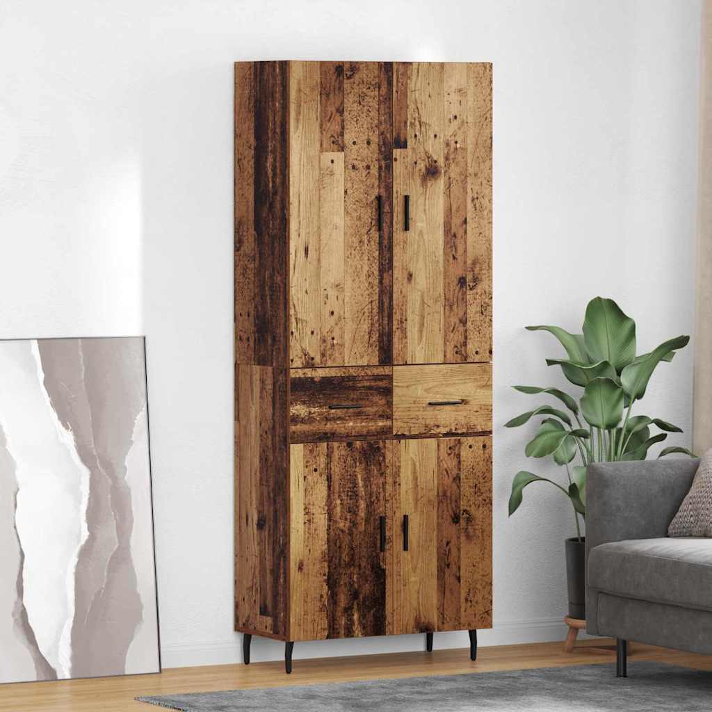 Highboard with Drawers 2 pcs Reclaimed Wood Look Engineered Wood and Glass