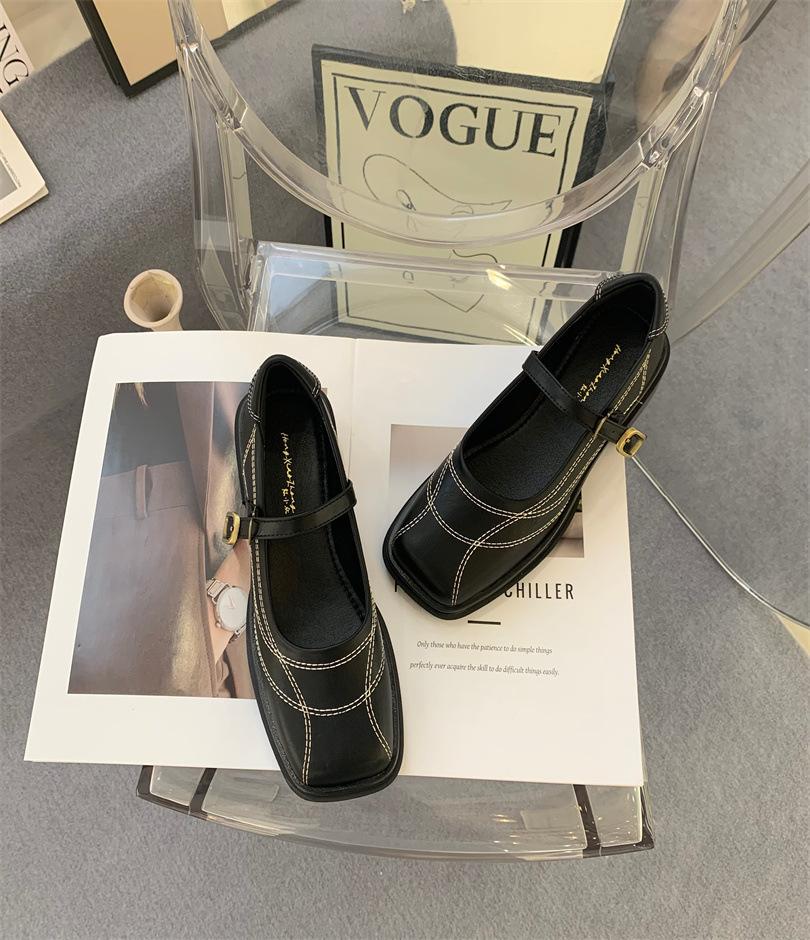 Square head thick heel Mary Jane single shoes women's shoes 2025 spring new versatile college style small leather shoes women