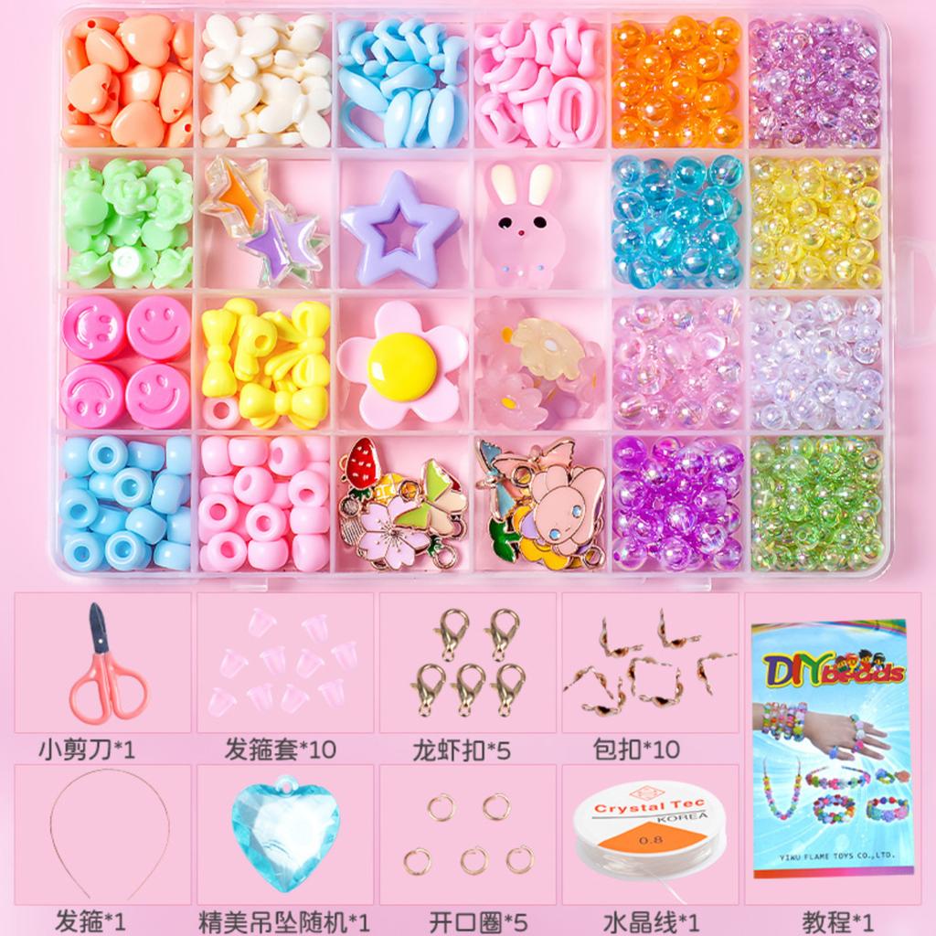 24-Piece Children's Bead Craft DIY Kit With Loose Beads For Girls Bead Wrapping Bracelets And Necklaces