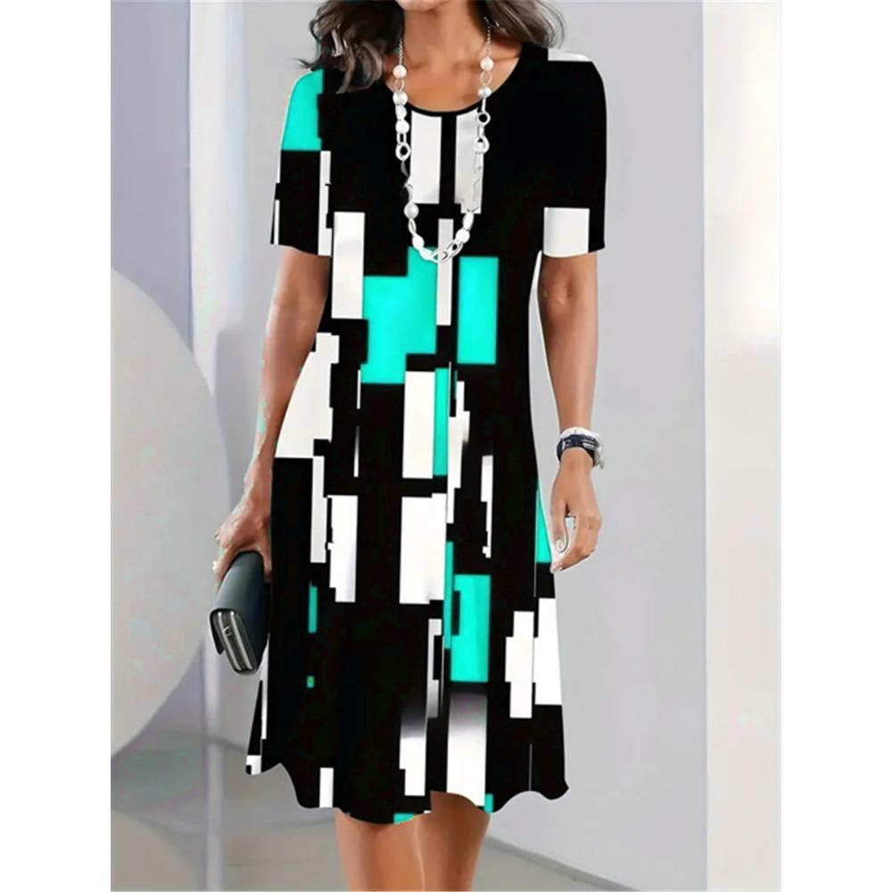 

Elegant Fashion Plaid Pattern Women Mini Dresses Summer Short Sleeve 3D Print Streetwear Ladies Dress 3XL Plus Size Casual Dress XL