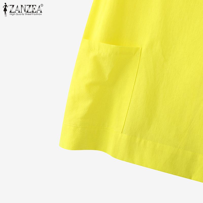 ZANZEA Lässige Bluse mit Rundhalsausschnitt, einfarbig, locker und kurzärmelig für Damen