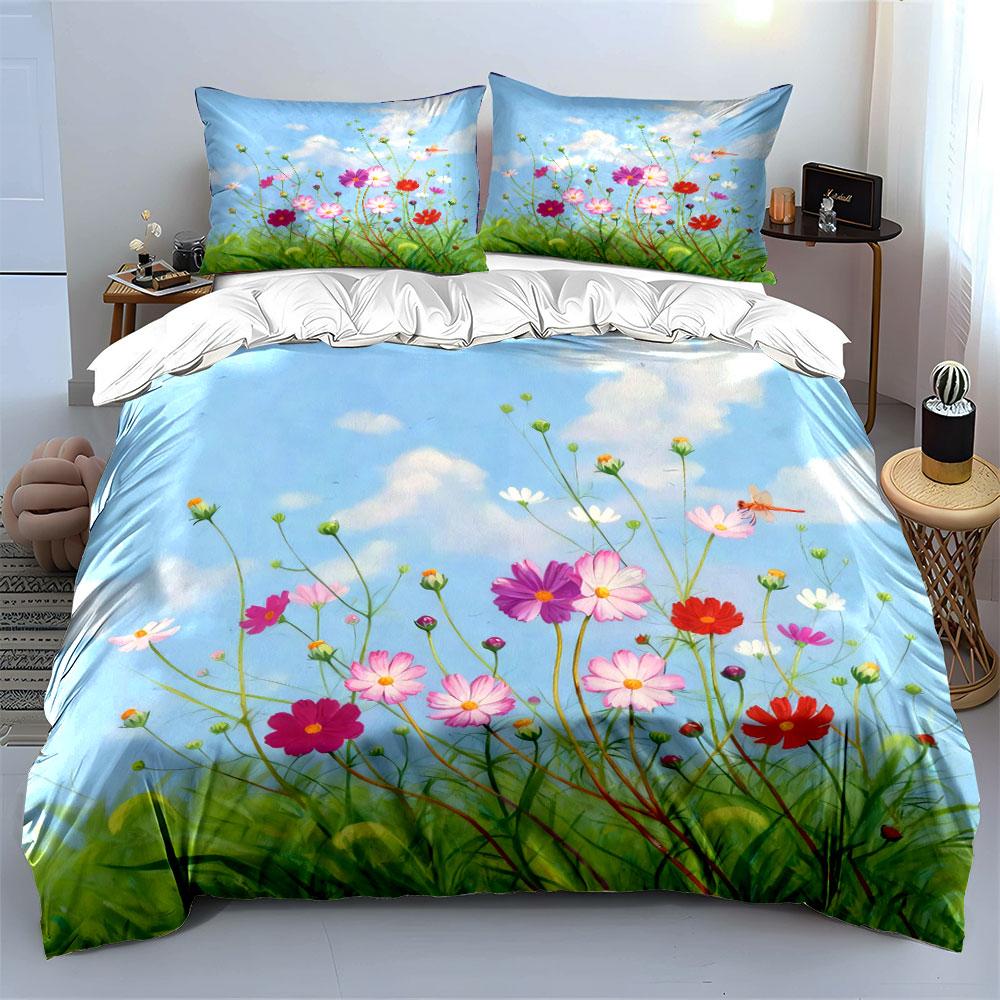 Floral Art Set For Home Decor Soft Comfortable Duvet Cover Bedding Set Included 1*Duvet Cover & 2*Pillowcases, Gift