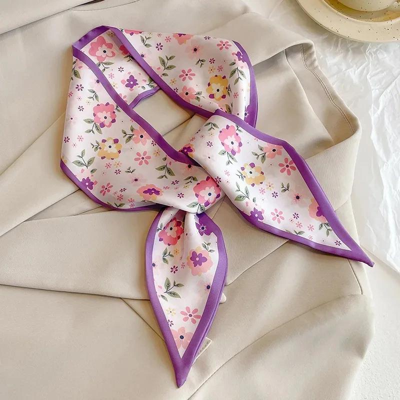 Silk Long Scarf Women Leopard Flamingo Print Luxury Hairband Narrow Scarves Small Neckerchief Summer Headband Ribbons Female
