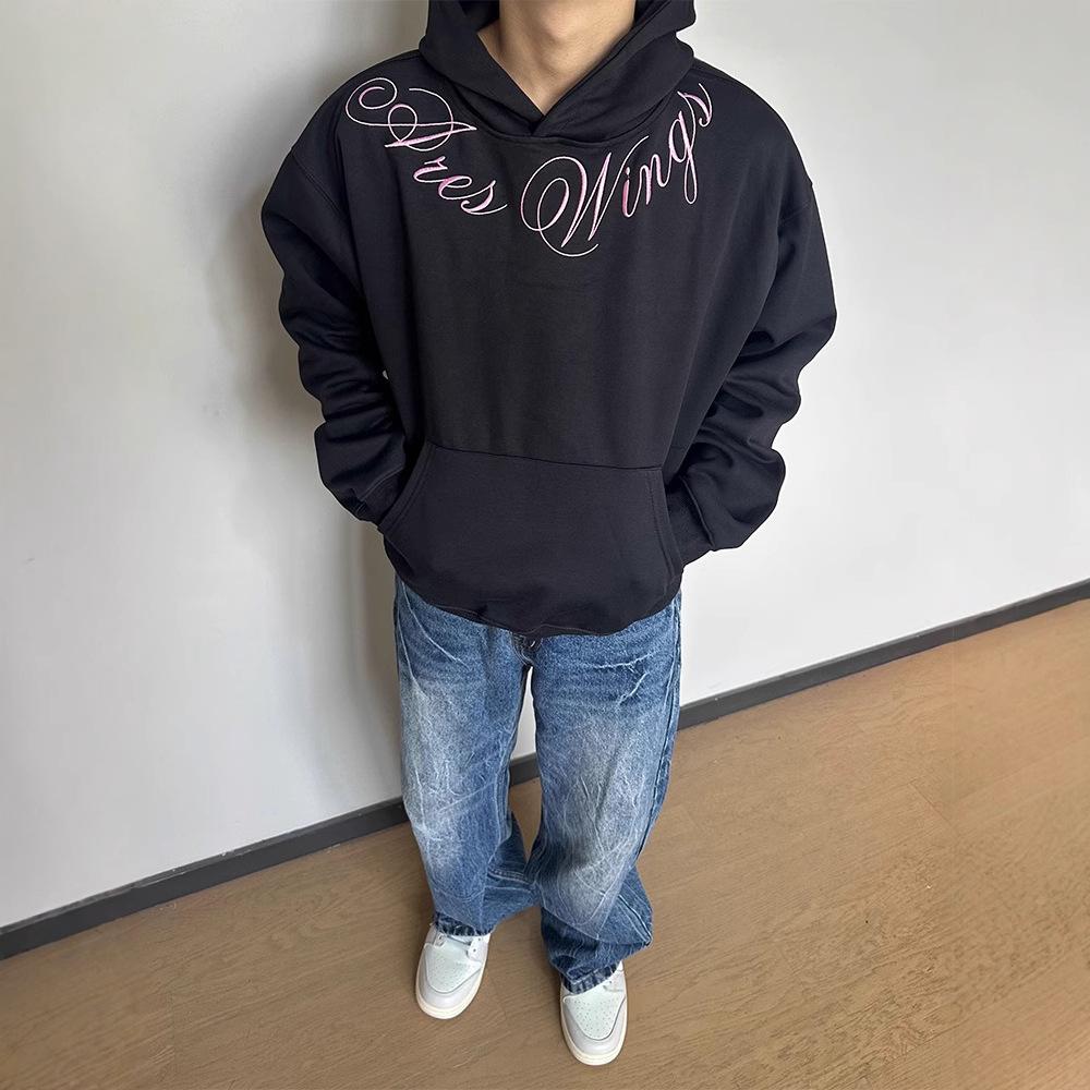 Autumn and Winter Letter Embroidery Design Sense Hooded Sweater Gentlemen Handsome Street Oversized Wild Long-sleeved Hood Practical Use M чёрный 4690₽