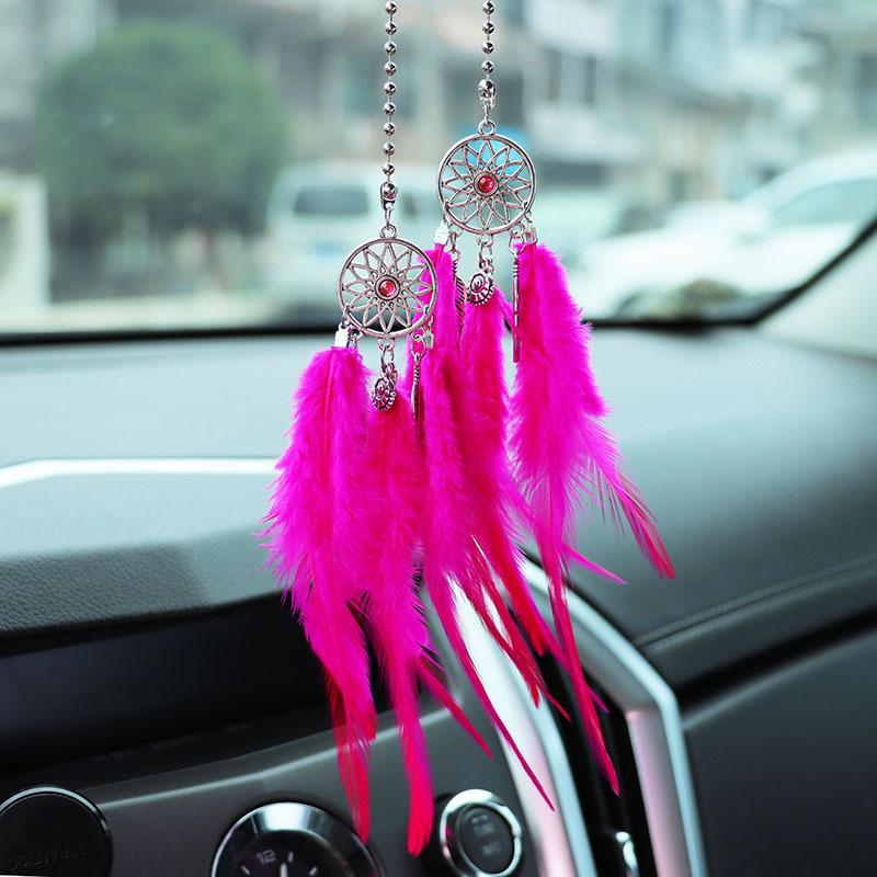 Feather Car Rearview Mirror Handing Pendants Dream Catcher Alloy Decoration
